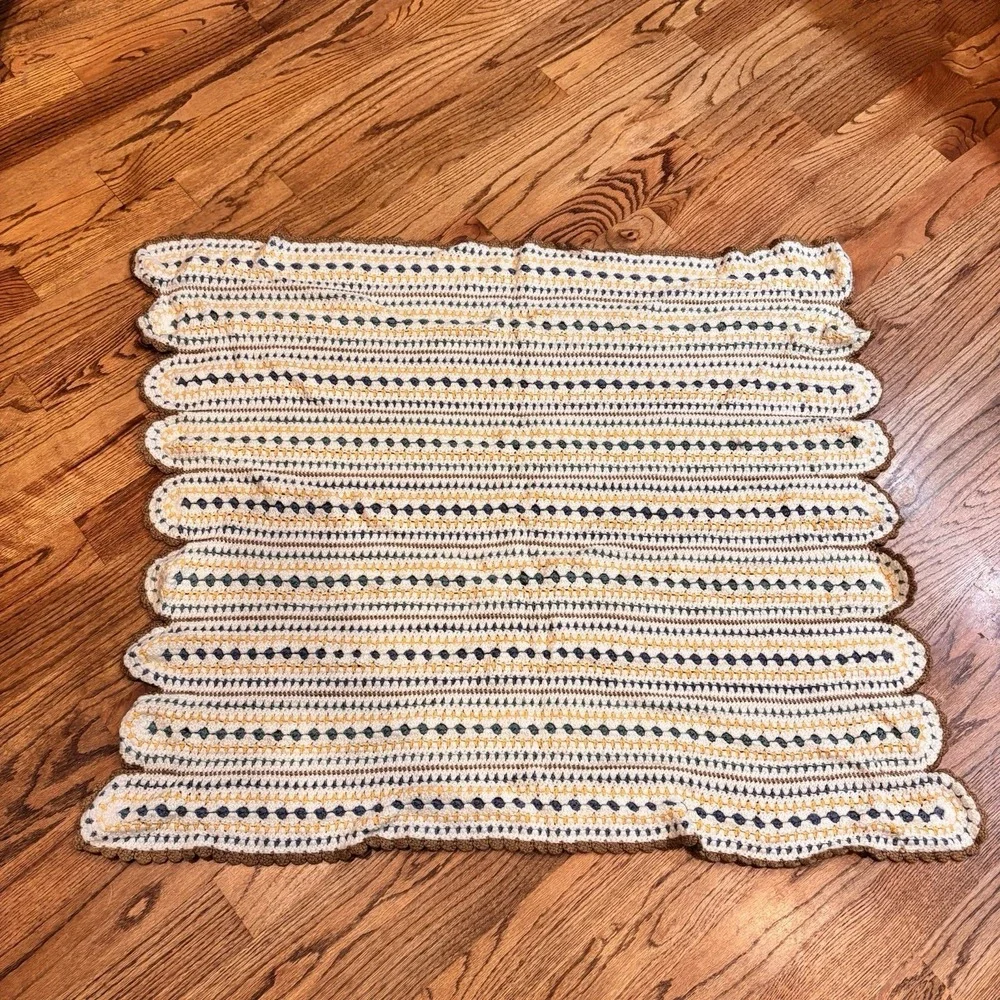 Vintage Handmade Crochet Afghan Throw Blanket 41x36 Popcorn Stitch‎ Boho